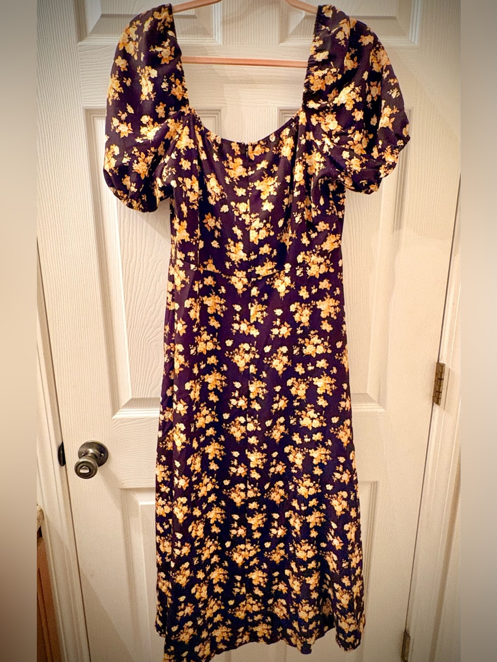 SHEIN Fall Floral Maxi Dress XL Puff Sleeve Side Slit Tie Back